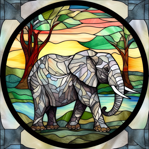 (s150-11-1L)  Stained Glass Elephant