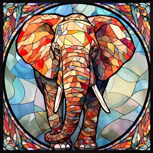 (s150-11-1M)  Stained Glass Elephant