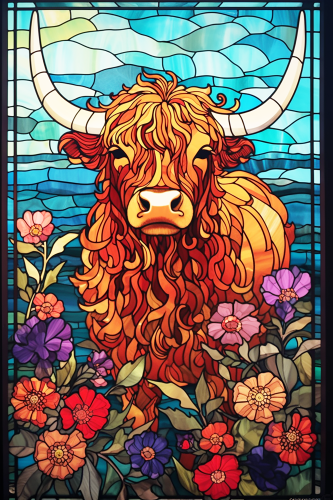 (s150-12-1N)  Stained Glass Highland Cow