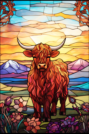 (s150-12-1O)  Stained Glass Highland Cow