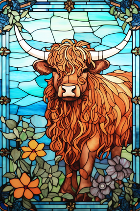 (s150-12-1Q)  Stained Glass Highland Cow