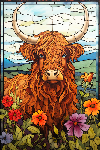 (s150-12-1R)  Stained Glass Highland Cow