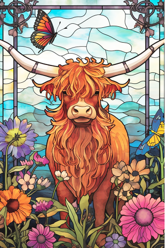 (s150-12-1S)  Stained Glass Highland Cow