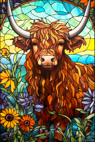 (s150-12-1T)  Stained Glass Highland Cow