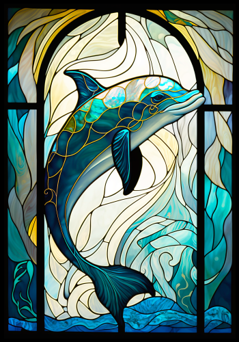 (s150-13-1A)  Stained Glass Dolphin