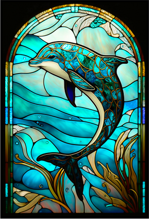 (s150-13-1B)  Stained Glass Dolphin