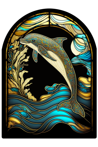 (s150-13-1H)  Stained Glass Dolphin