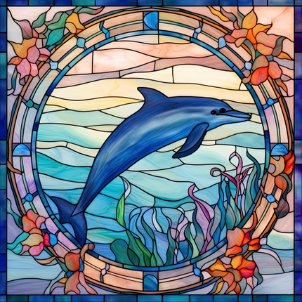 (s150-13-1J)  Stained Glass Dolphin