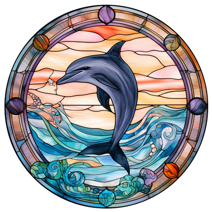 (s150-13-1K)  Stained Glass Dolphin
