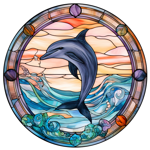 (s150-13-1K)  Stained Glass Dolphin