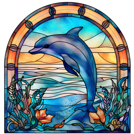 (s150-13-1L)  Stained Glass Dolphin