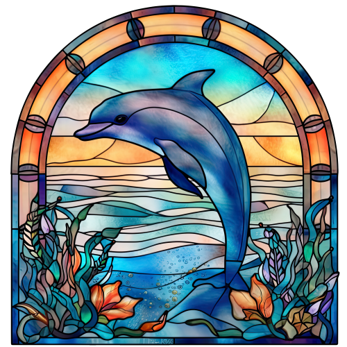 (s150-13-1L)  Stained Glass Dolphin
