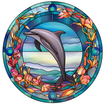 (s150-13-1M)  Stained Glass Dolphin