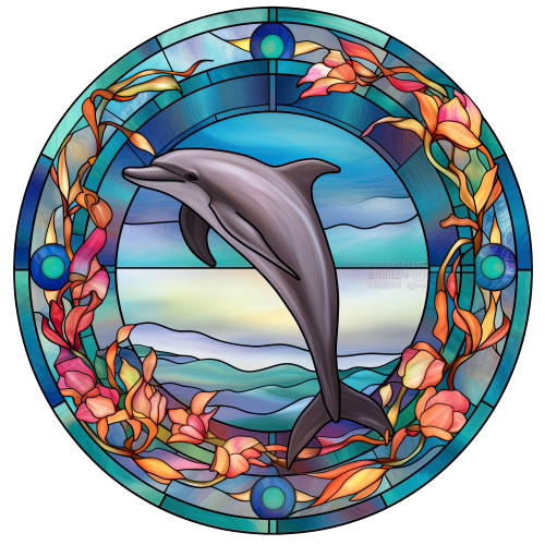 (s150-13-1M)  Stained Glass Dolphin