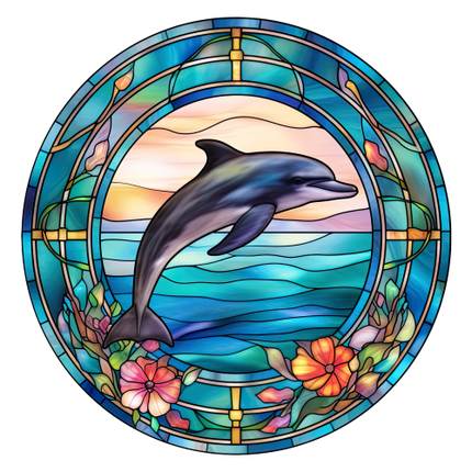 (s150-13-1N)  Stained Glass Dolphin
