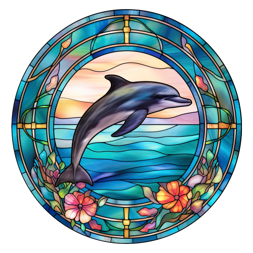 (s150-13-1N)  Stained Glass Dolphin
