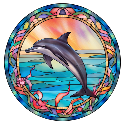 (s150-13-1O)  Stained Glass Dolphin