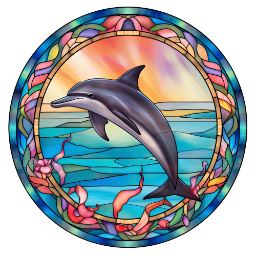 (s150-13-1O)  Stained Glass Dolphin