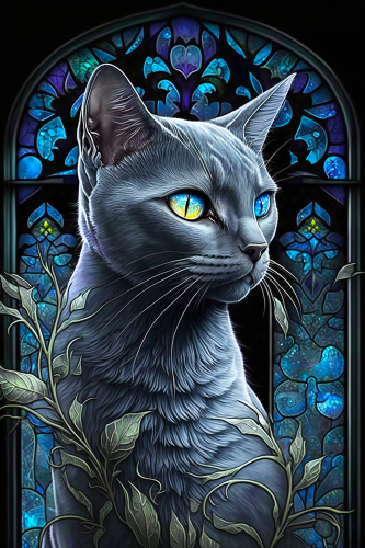(s150-15-4A)  Stained Glass Cat
