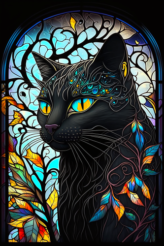(s150-15-3B)  Stained Glass Cat