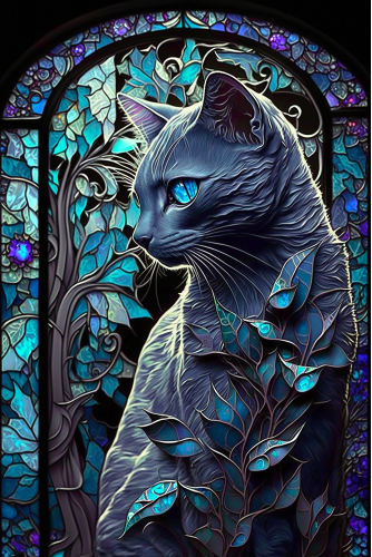 (s150-15-4B)  Stained Glass Cat