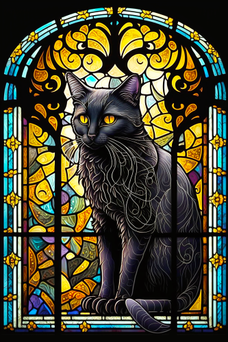 (s150-15-3C)  Stained Glass Cat