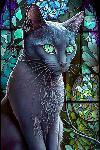 (s150-15-4C)  Stained Glass Cat