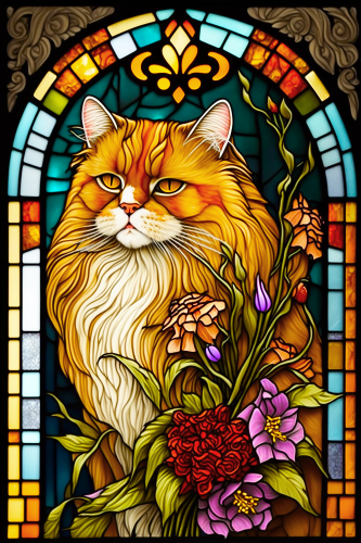 (s150-15-2D)  Stained Glass Cat