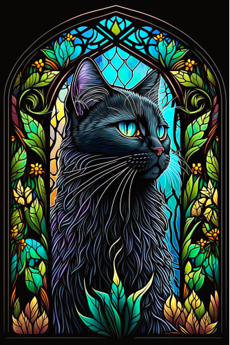 (s150-15-3D)  Stained Glass Cat
