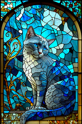 (s150-15-4D)  Stained Glass Cat