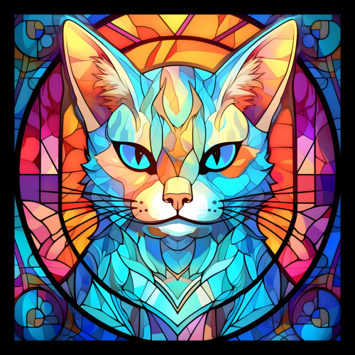 (s150-15-5D)  Stained Glass Cat