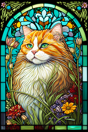 (s150-15-2E)  Stained Glass Cat