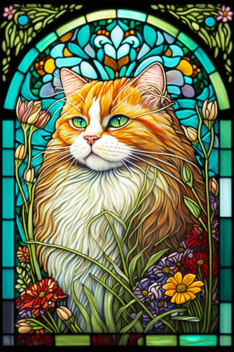 (s150-15-2E)  Stained Glass Cat