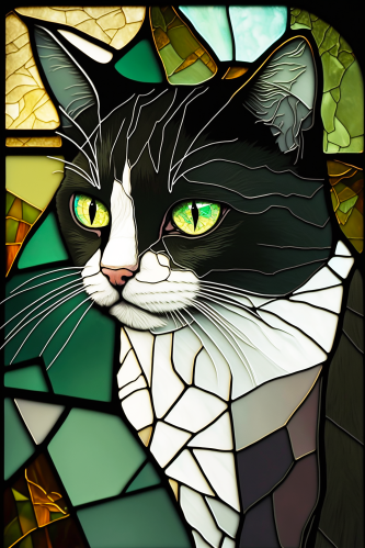 (s150-15-3E)  Stained Glass Cat