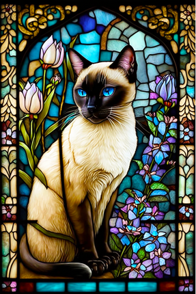 (s150-15-1F)  Stained Glass Cat