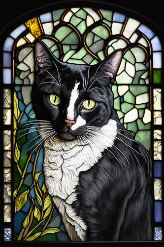 (s150-15-3F)  Stained Glass Cat