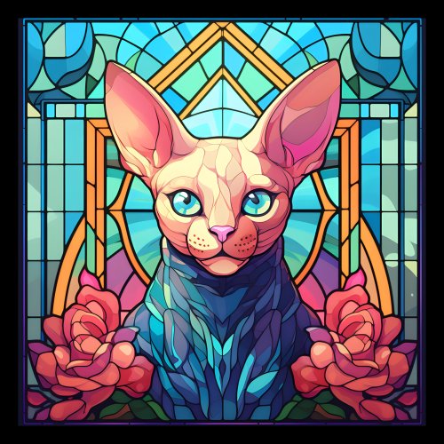 (s150-15-5F)  Stained Glass Cat