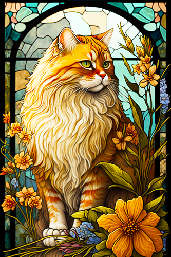 (s150-15-2G)  Stained Glass Cat