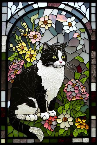 (s150-15-3G)  Stained Glass Cat