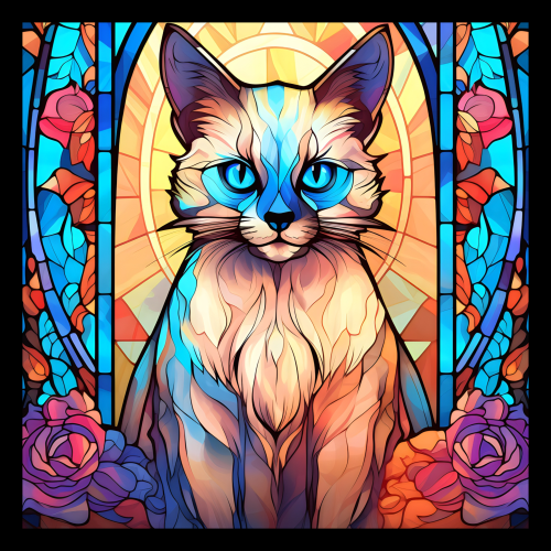 (s150-15-4H)  Stained Glass Cat