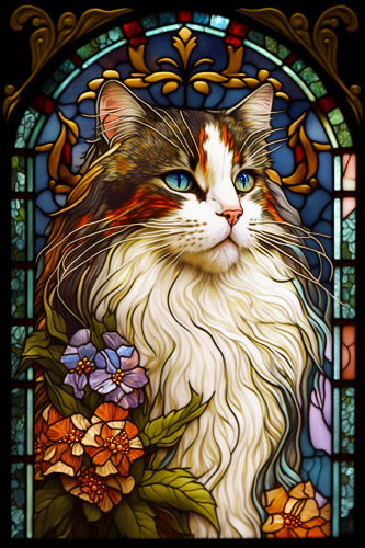 (s150-15-1I)  Stained Glass Cat