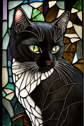 (s150-15-3I)  Stained Glass Cat