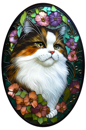 (s150-15-1J)  Stained Glass Cat