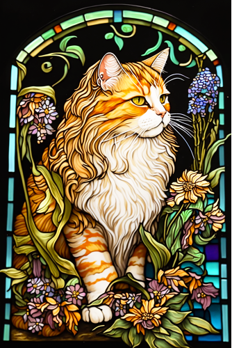 (s150-15-2J)  Stained Glass Cat