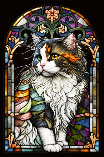 (s150-15-1K)  Stained Glass Cat