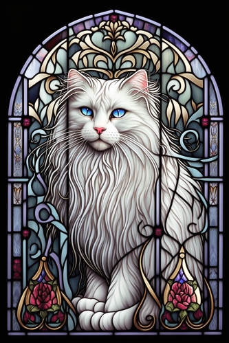 (s150-15-2K)  Stained Glass Cat