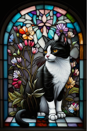 (s150-15-3K)  Stained Glass Cat