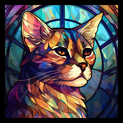 (s150-15-4K)  Stained Glass Cat