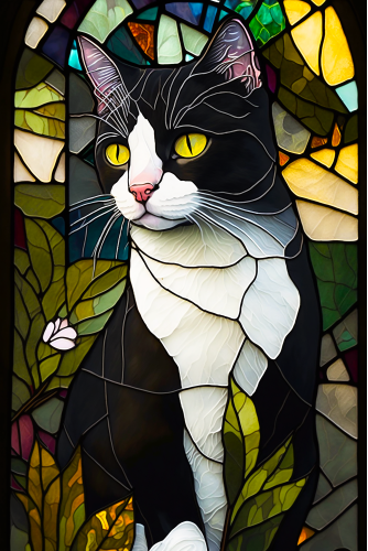 (s150-15-3L)  Stained Glass Cat