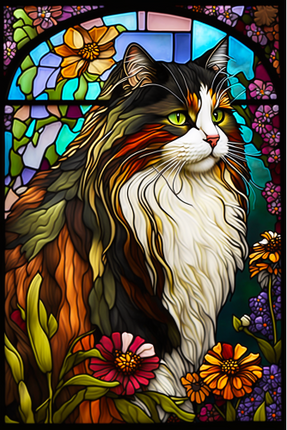 (s150-15-1M)  Stained Glass Cat